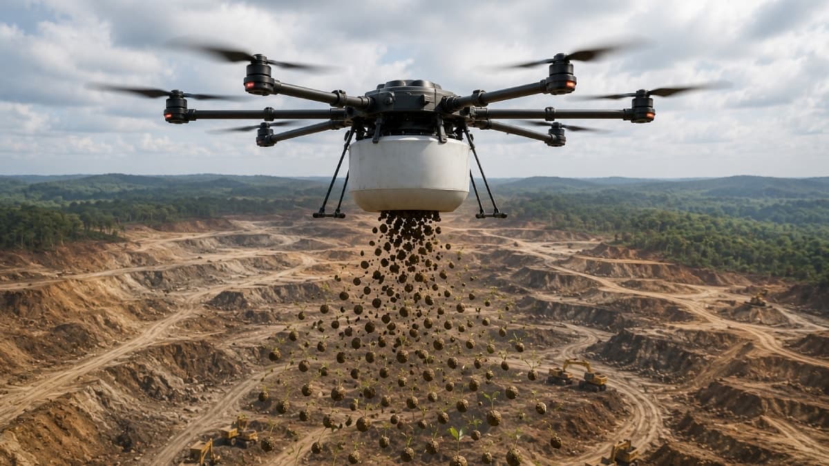 Çorak altın madeni arazisi dronlarla yeniden hayat buluyor: Binlerce fidan toprakla buluştu