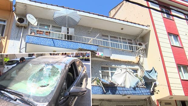 Ümraniye'de 2 katlı binanın balkonu çöktü: Park halindeki 2 araç hasar gördü