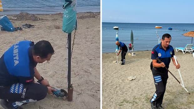 Erdek sahillerinde kanunsuz yer kapma girişimi: Zabıta zincirleri kesti, ceza yağdı